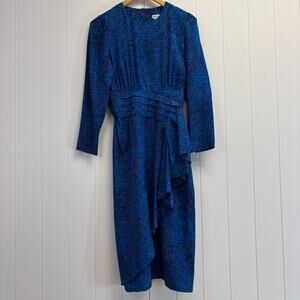 Vintage Nora Noh Women 80s Floral Secretary 100% Silk Midi Dress Size 6 Abstract